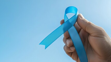 Sticker - A hand holding a blue ribbon that says 