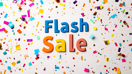 Poster - Bold Flash Sale text surrounded by colorful confetti, representing a celebratory sale