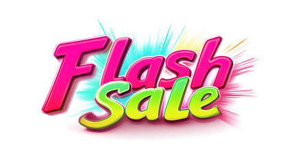 Poster - Flash Sale text in a retro, 80s-inspired font with bright colors like neon pink and green