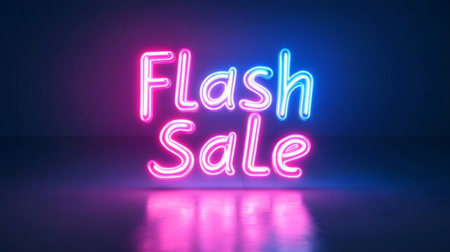 Flash Sale text styled with a glowing neon effect in blue or pink on a white background