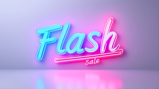 Flash Sale text styled with a glowing neon effect in blue or pink on a white background