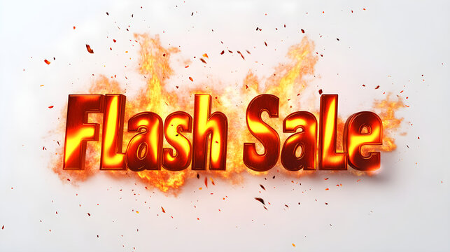 Flash Sale text with a flaming effect, symbolizing the hot deals and urgency