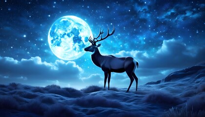 Wall Mural - Moonlit Night with Antelope Silhouettes