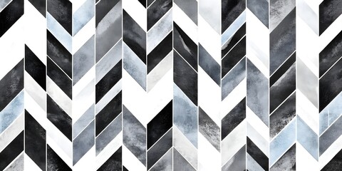 Abstract Watercolor Chevron Pattern in Black, Grey, and White