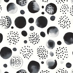 Canvas Print - Black and White Abstract Watercolor Circles Seamless Pattern