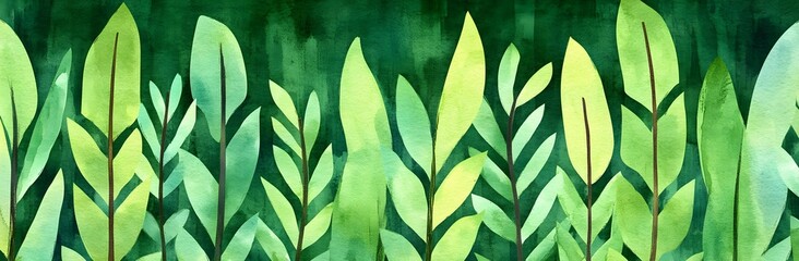 Sticker - Watercolor Green Leaves Seamless Pattern