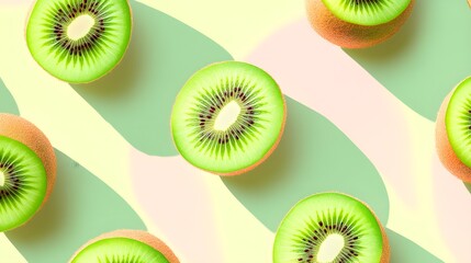 Wall Mural - Kiwi Fruit Pattern on Light Background