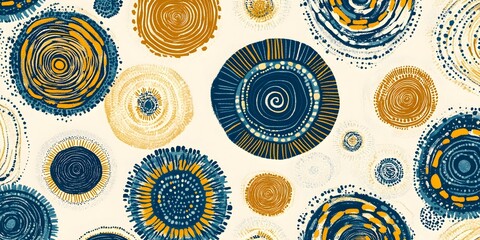 Wall Mural - Abstract Background with Circular Patterns in Yellow and Blue