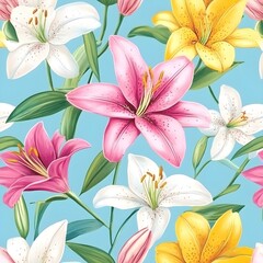 Wall Mural - Colorful Lilies Floral Pattern