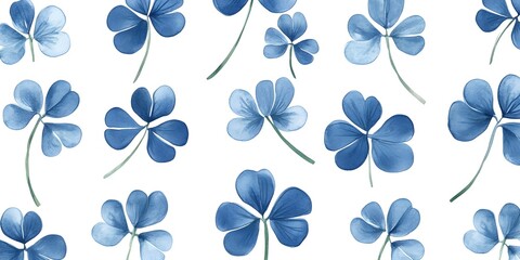 Canvas Print - Watercolor Blue Clover Leaves Pattern