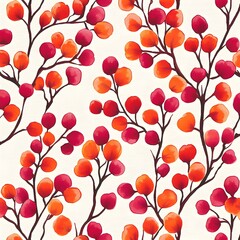 Wall Mural - Watercolor Red and Orange Berries on White Background