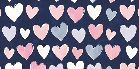 Wall Mural - Seamless Watercolor Hearts Pattern