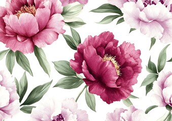 Wall Mural - Watercolor Peonies Seamless Pattern