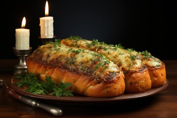 Wall Mural - Slim of isolated garlic bread on white background, generative IA