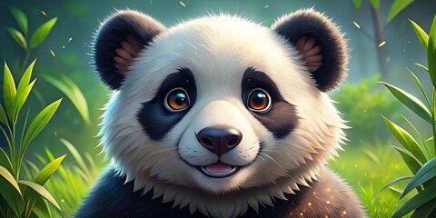 A lively anime panda illustration bursts with vibrant colors, exuding a playful expression and delightful features that