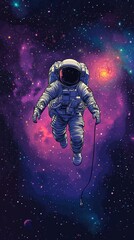 an astronaut floating in the vastness of space, tethered to a massive space station