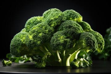 Wall Mural - Broccoli on the black background table, generative IA