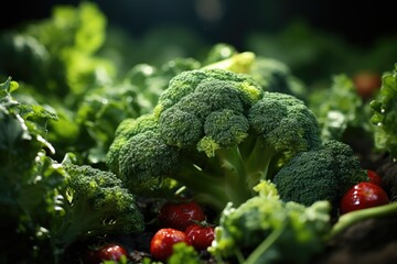 Wall Mural - Realistic image of broccoli in colorful background, generative IA