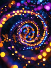 Aufkleber - Bright Christmas lights arranged in spirals create a mesmerizing pattern, illuminating the surroundings with vibrant colors. Generative AI
