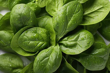 Wall Mural - Spinach leaves close isolated in the white background, generative IA