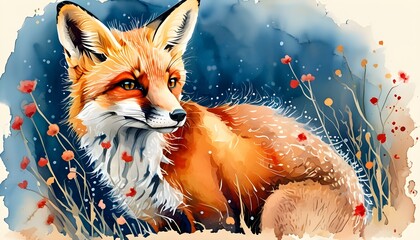 Charming Baby Red Fox in Boho Style Watercolor Cartoon Collection