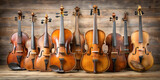 Ensemble of vintage string instruments , antique, classical, orchestra, music, violin, cello, double bass, wooden