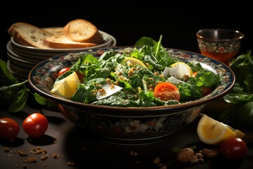 Wall Mural - Spinach vegetable salad on the table, generative IA