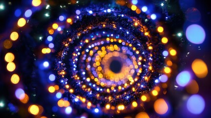 Aufkleber - Colorful Christmas lights arranged in spirals capture attention, creating a mesmerizing vortex effect during the holiday festivities. Generative AI