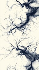 Poster - Abstract illustration of intricate tree branches with a dark artistic flair against a light background, perfect for design projects.