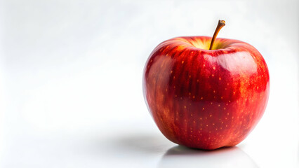 A close-up photo of a single red apple on a white background, fruit, food, healthy, ripe, juicy, snack, natural, organic