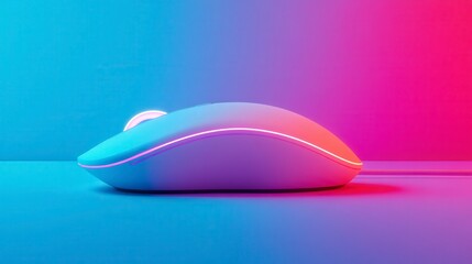 Wall Mural - Modern computer mouse with neon lights on colorful gradient background