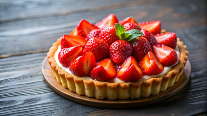 Delicious strawberry tart served in a restaurant, strawberry, tart, dessert, pastry, delicious, sweet, treat, fresh