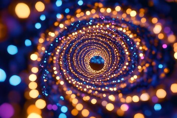 Aufkleber - A dynamic arrangement of bright Christmas lights forms a captivating spiral pattern, creating a festive atmosphere during winter celebrations. Generative AI