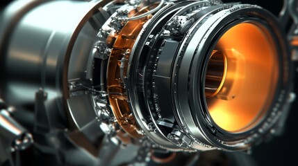 Poster - This close-up features a complex turbine component, showcasing metallic gears and a glowing inner section, suggesting advanced technology and design precision in engineering.