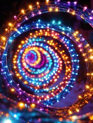 Poster - Colorful Christmas lights twirl in a spiral formation, illuminating the night with a dynamic and enchanting display for the holidays. Generative AI