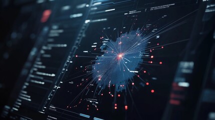 Futuristic Crime Prediction Dashboard Displaying Real-Time Data on High-Risk Areas and Trends, Advanced Digital Interface against Dark Backdrop, map highlighting high-risk areas and crime trends, emph