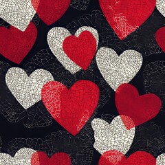 Wall Mural - Seamless pattern of romantic lace with heart shapes