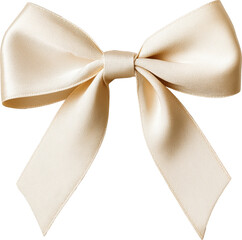 Elegant cream satin ribbon bow tied neatly, perfect for gift wrapping and decorative accents on special occasions isolated on transparent background.