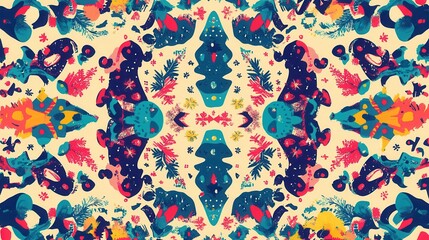 Poster - Experience a colorful and complex abstract design showcasing festive symbols such as trees, stars, and snowflakes in a joyful display. Generative AI