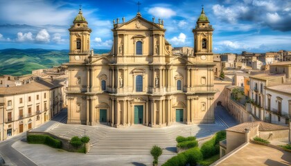 Wall Mural - Stunning Exterior of San Francesco dAssisi Church in Caltagirone Under a Clear Blue Sky