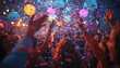 © SoGood - People dancing under falling confetti at a vibrant New Year party, colorful lights and decorations, festive and highenergy celebration