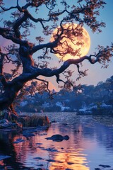 Poster - Full Moon Over Lake