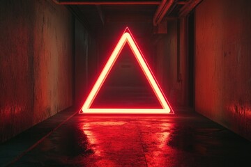 Poster - Red Neon Triangle in Dark Room