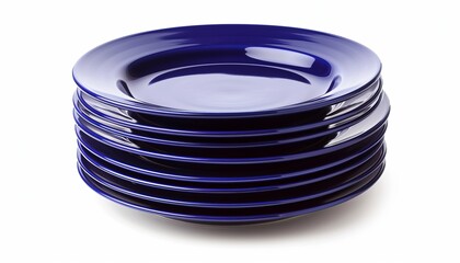 Stack of deep blue ceramic plates, Elegant dinnerware design showcased on white background