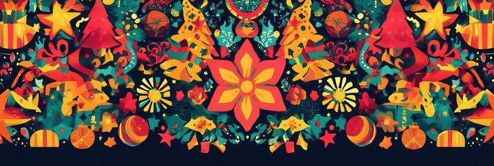 Aufkleber - This intricate pattern features a blend of Christmas trees, stars, snowflakes, and gifts, celebrating the festive spirit. Generative AI