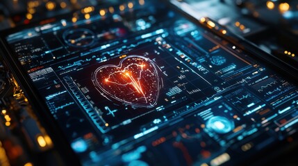 Poster - Interactive design featuring a medical health care icon element, set against a modern background with innovative digital interfaces and high-tech features.