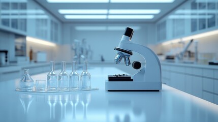 Poster - A professional flyer design featuring a blue health science laboratory setting with elements like petri dishes, digital screens displaying medical analytics, and a central focus on a DNA helix