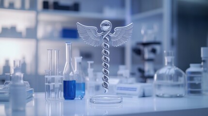 Poster - High-tech operating room for neurosurgery with modern medical devices, monitors, and surgical tools, all set against a white science laboratory background for a clean, futuristic look.