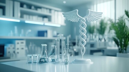 Poster - High-tech operating room for neurosurgery with modern medical devices, monitors, and surgical tools, all set against a white science laboratory background for a clean, futuristic look.