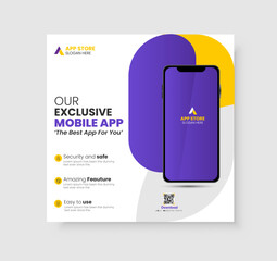 Modern mobile app promotion social media banner design, Instagram post, poster template	